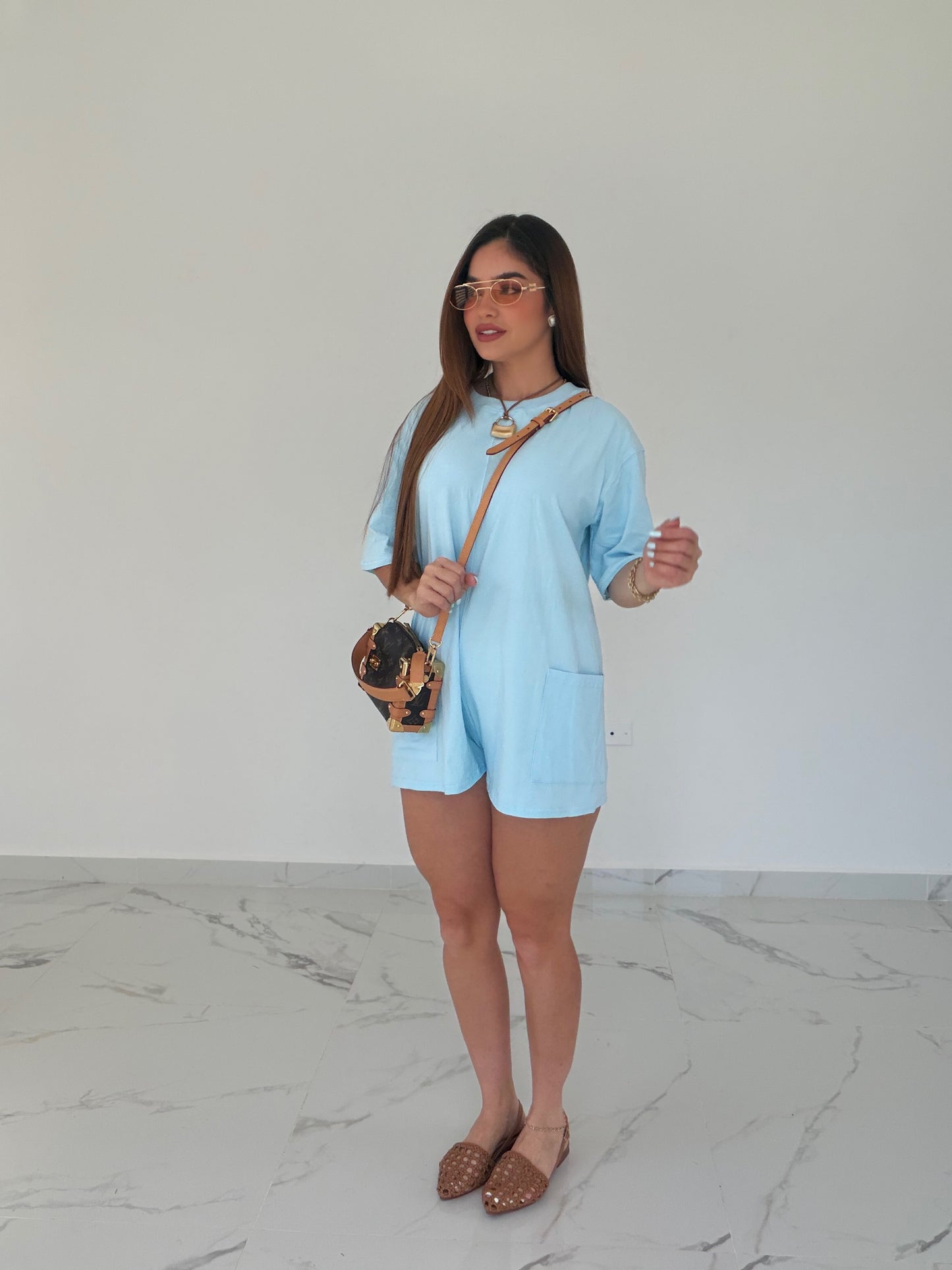 PALM BABE BLUE ROMPER
