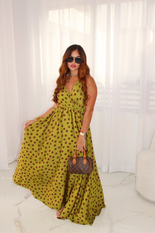 ESCAPE POLKA OLIVE DRESS