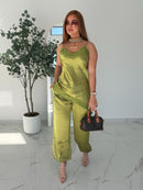 DESIRE OLIVE SATIN SET