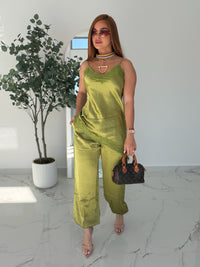 DESIRE OLIVE SATIN SET